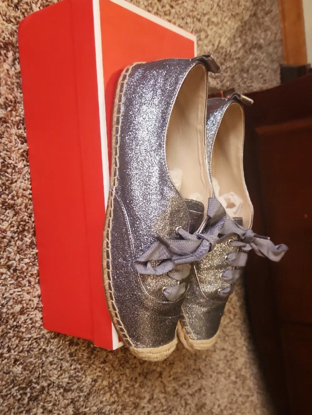Coach Glitter Espadrille Lace-Up Flats - Silver